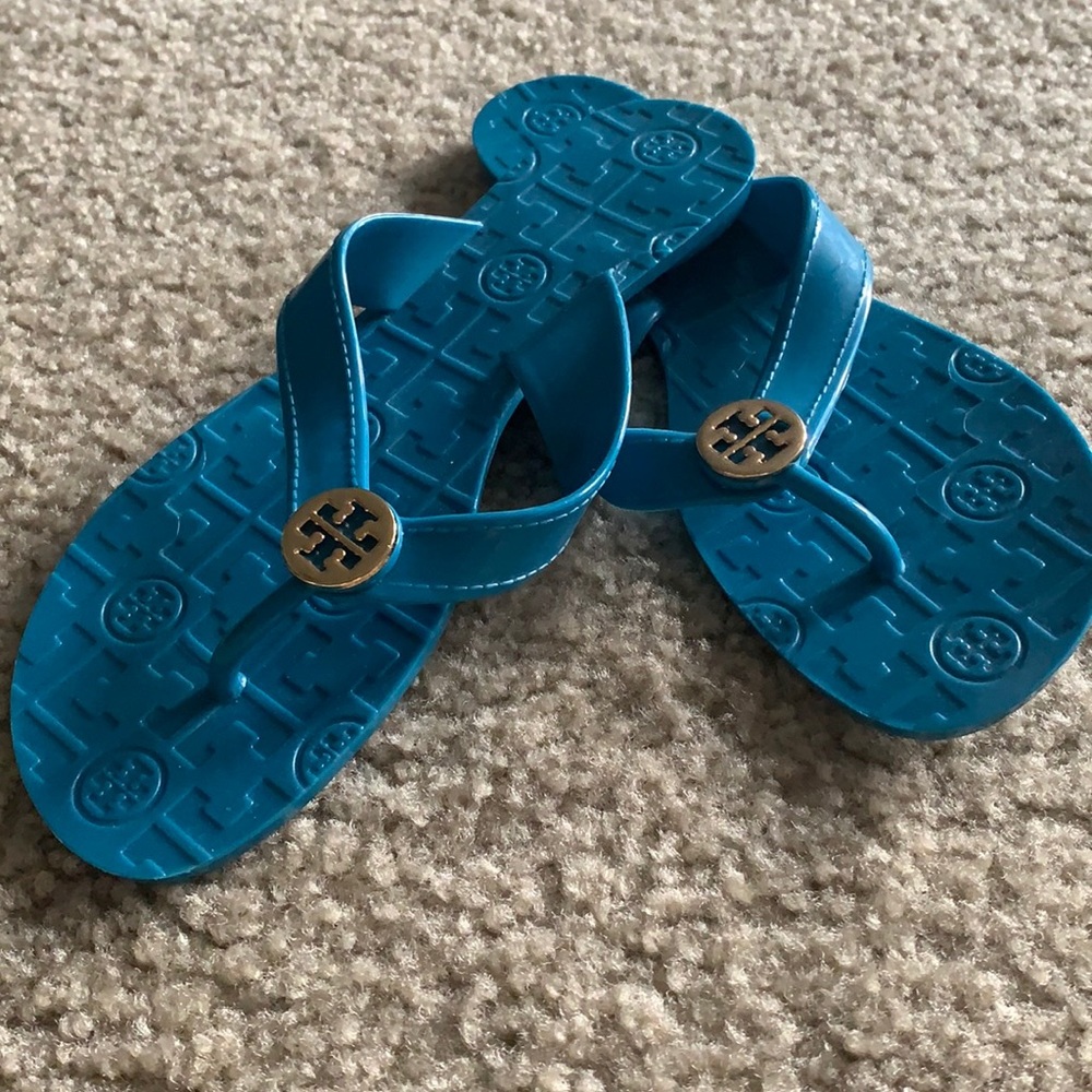 Tory Burch jelly flip flops Sz 8 euc Blue